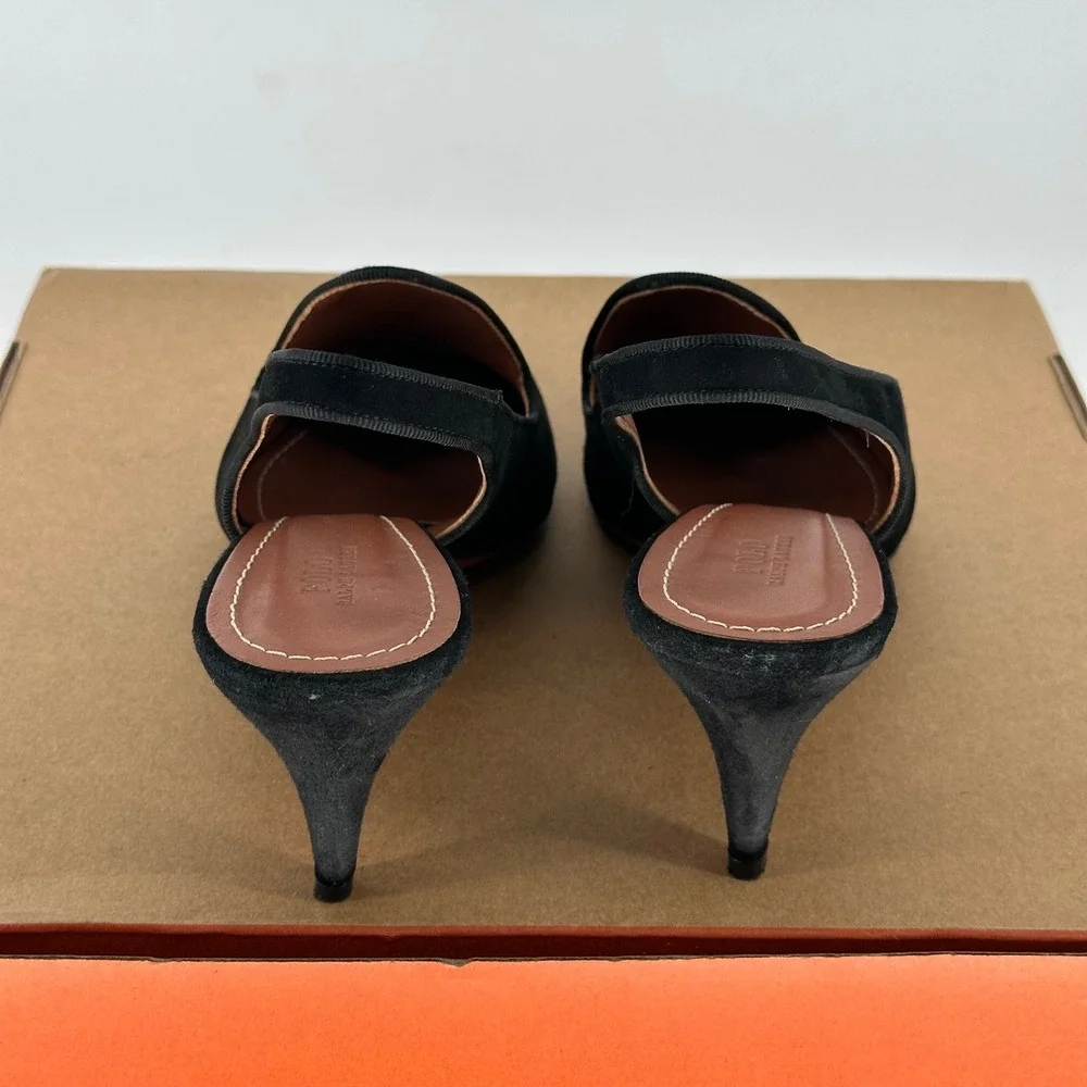 Polo Ralph Lauren Black Stacy Leather Suede Pump Pointed Slingback Heel‎ 9.5 B